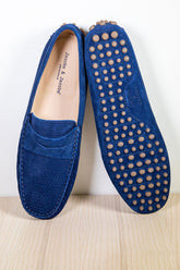 CARGESE - Mocassins Bride Daim Veau Velours Micro Perforé - Homme - Bleu marine